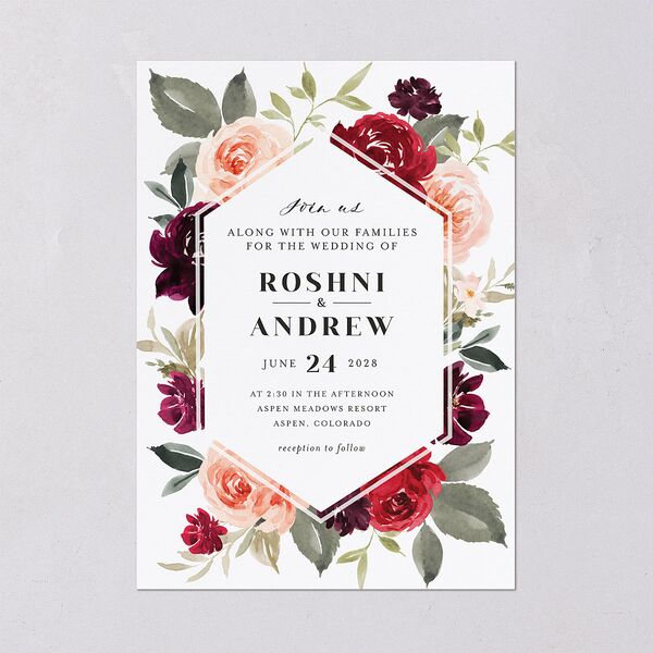 Vibrant Floral Wedding Invitations Deep Claret Signature Blank No