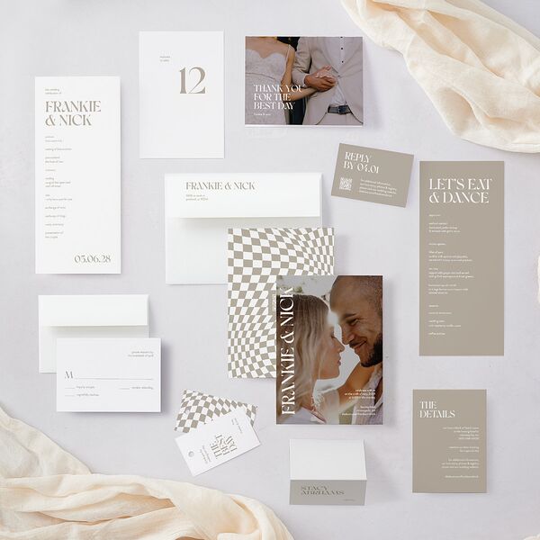Checked Wedding Response Cards Taupe Signature Standard