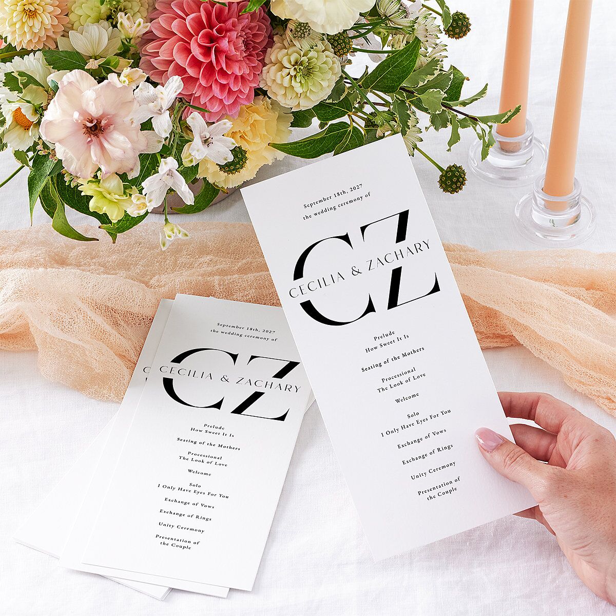 Simple Modern Monogram Wedding Programs Pure White Signature