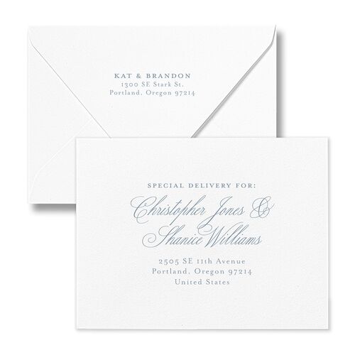 Luxury Floral Monogram Thank You Card Euro Envelopes Sea Blue White Both Recipient and Return Addresses Luxe Signature