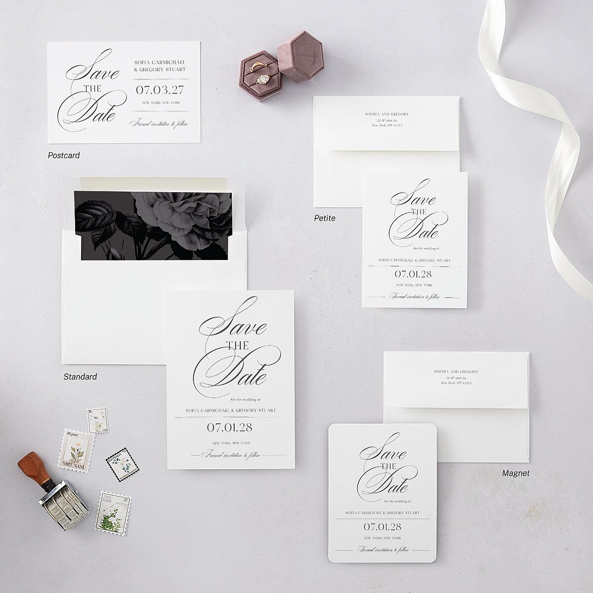 Classically Elegant Save the Date Petite Cards Pure White Signature smooth Blank No Standard