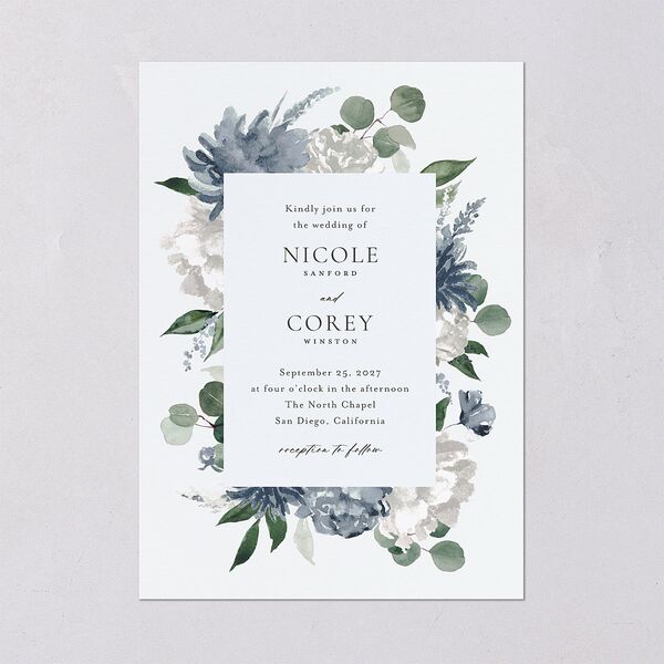 Timeless Bouquet Wedding Invitations Dusty Blue Signature Blank No Standard