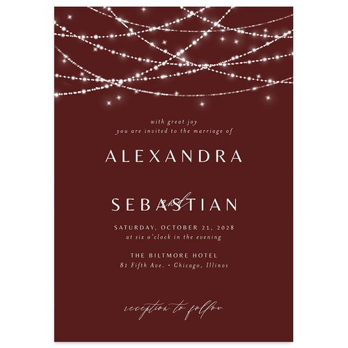 Elegant Lights Wedding Invitations Merlot Signature Blank No Standard