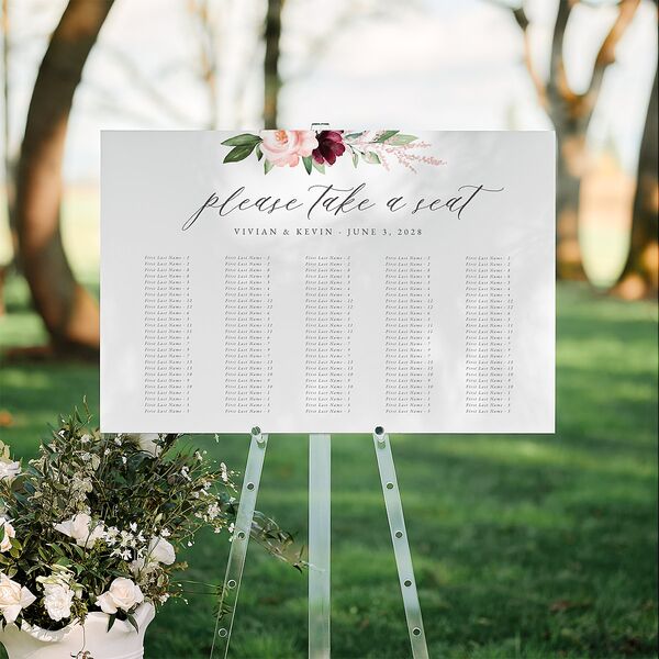 Beloved Floral Standard Seating Chart Large Dark Berry Standard Indoor Foam Core L Seating