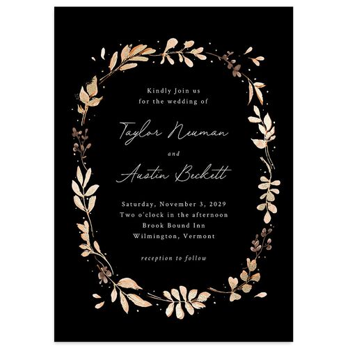 Leafy Garland Foil Wedding Invitations Gold Midnight Signature Blank No Standard