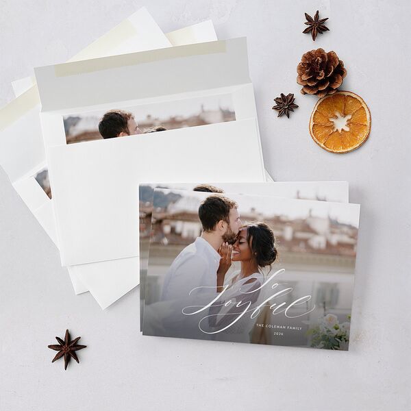 Joyful Script Holiday Cards Ruby Signature Blank Standard Landscape