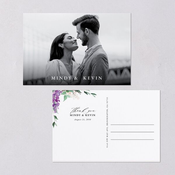 Romantic Wisteria Thank You Postcards Purple Petal