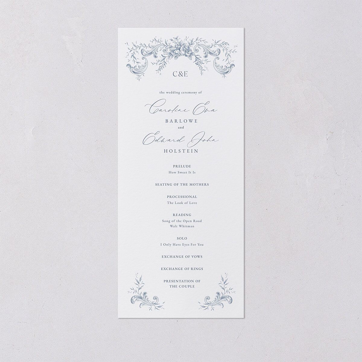 Antique Victorian Botanical Wedding Programs Dusty Blue Signature