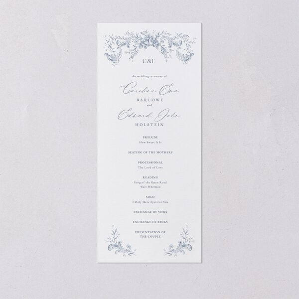 Antique Victorian Botanical Wedding Programs Dusty Blue Signature