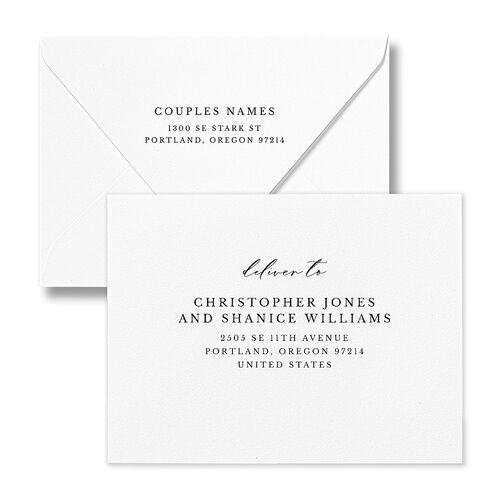 Eucalyptus Frame Save the Date Petite Card Euro Envelopes Luxe Midnight White Recipient Address Signature