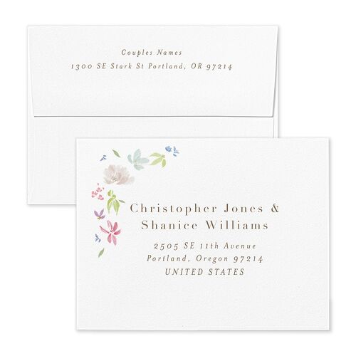 Floral Appliqué Thank You Card Envelopes White Standard Bisque Both Recipient and Return Addresses Signature