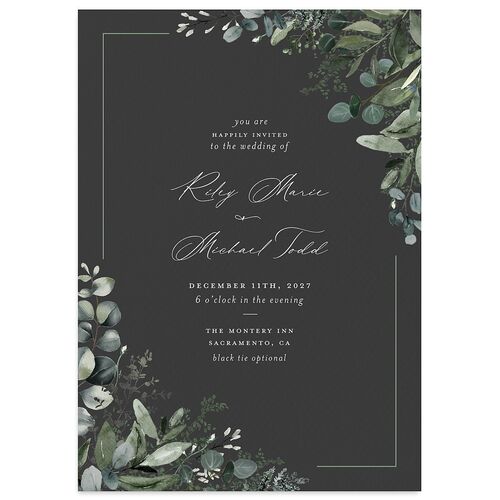 Gorgeous Greenery Wedding Invitations Charcoal Signature Blank No Standard