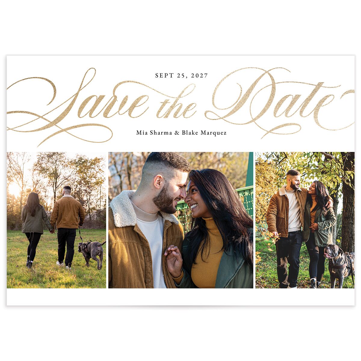 Scripted Trio Save the Date Cards