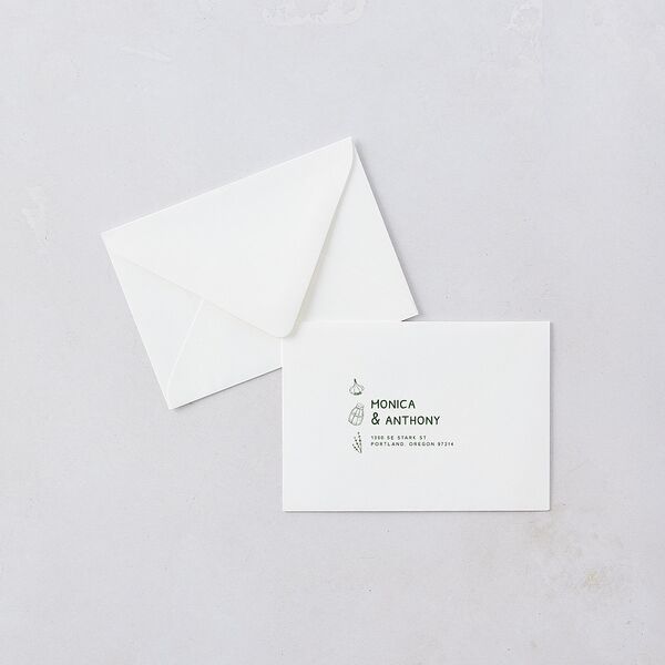 Hand Drawn Recipe Response Card Euro Envelopes White Dark Camo Return Address Luxe