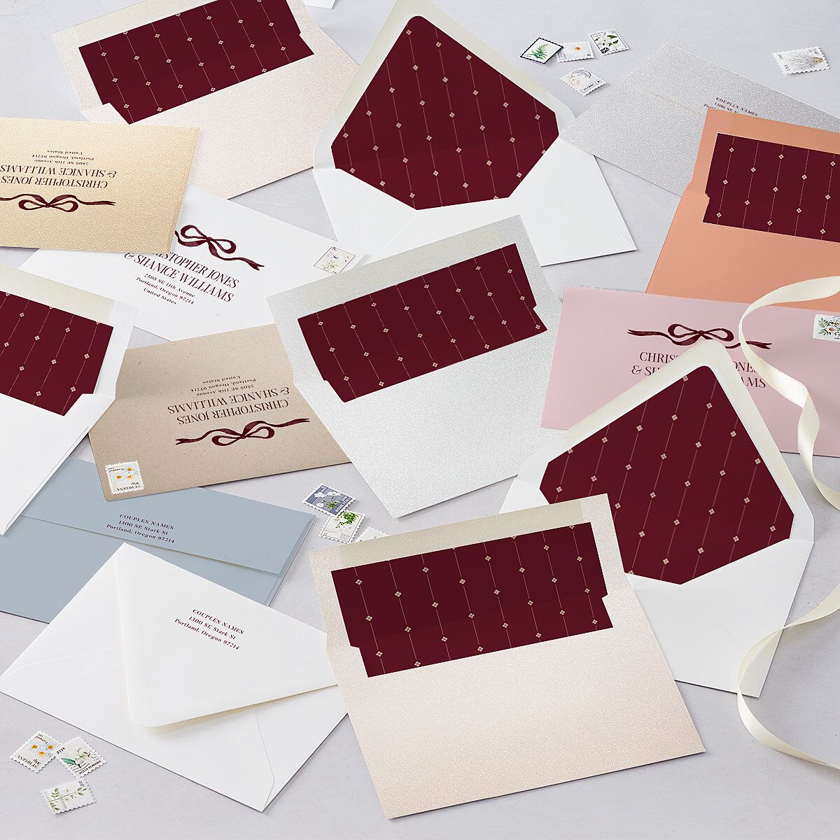Whimsical Hand Drawn Bow Wedding Invitations Burgundy Signature Blank No Standard