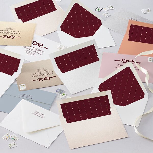 Whimsical Hand Drawn Bow Wedding Invitations Burgundy Signature Blank No Standard