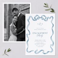 Vintage Bow Engagement Party Invitations Regency Blue Signature Blank Standard