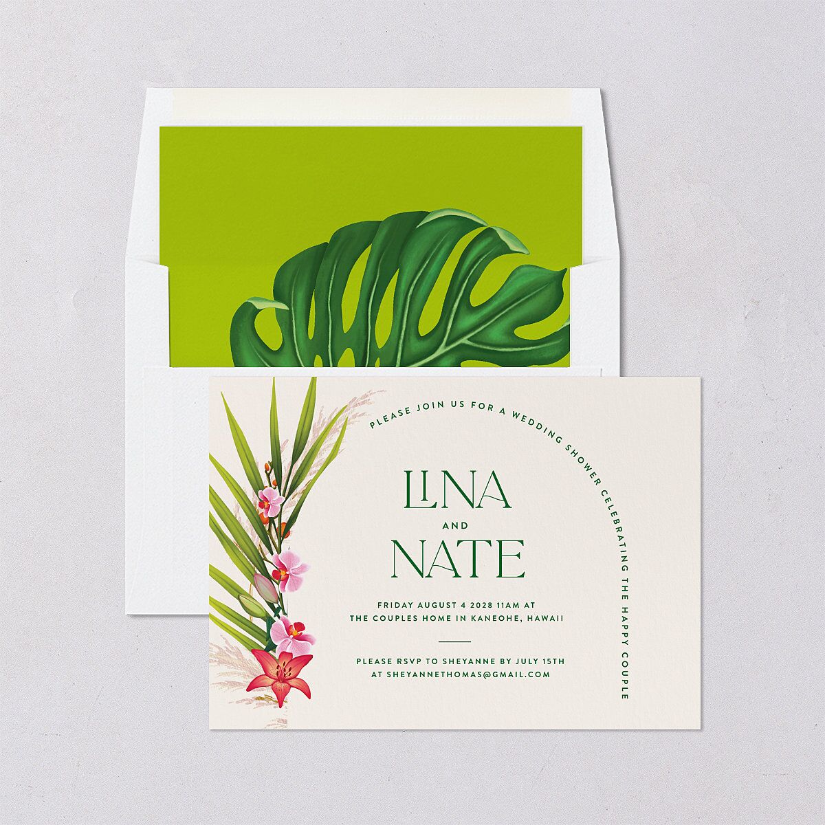 Hawaiian Tropical Orchid Oval Bridal Shower Invitations Crimson Signature Blank Standard