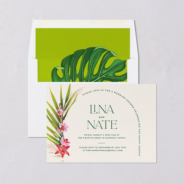 Hawaiian Tropical Orchid Oval Bridal Shower Invitations Crimson Signature Blank Standard
