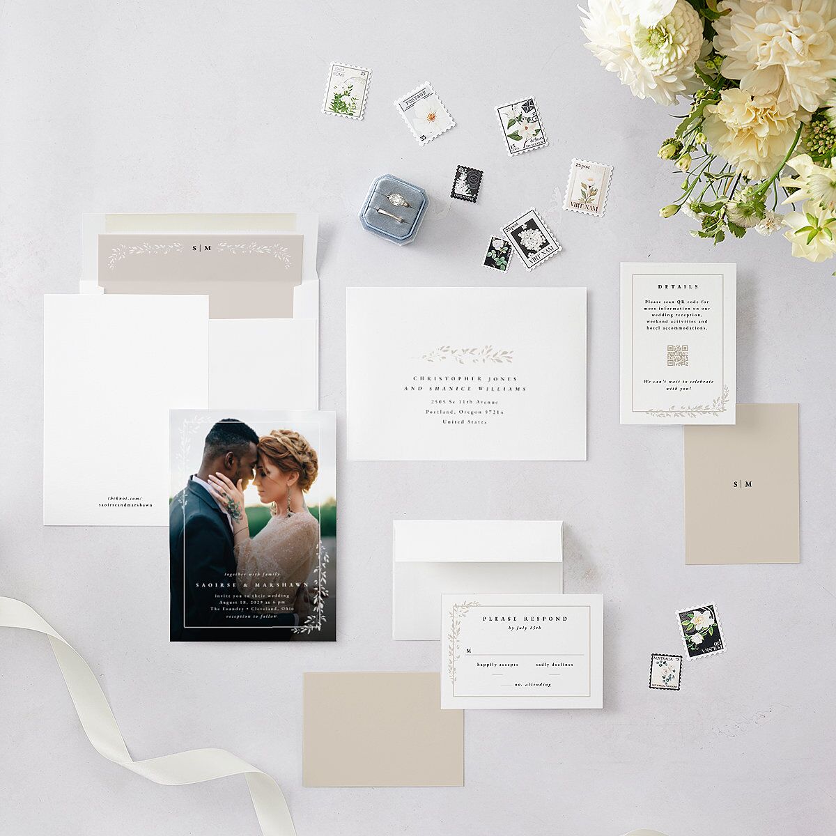 Dainty Frame Wedding Invitations Pure White Signature Blank No Standard