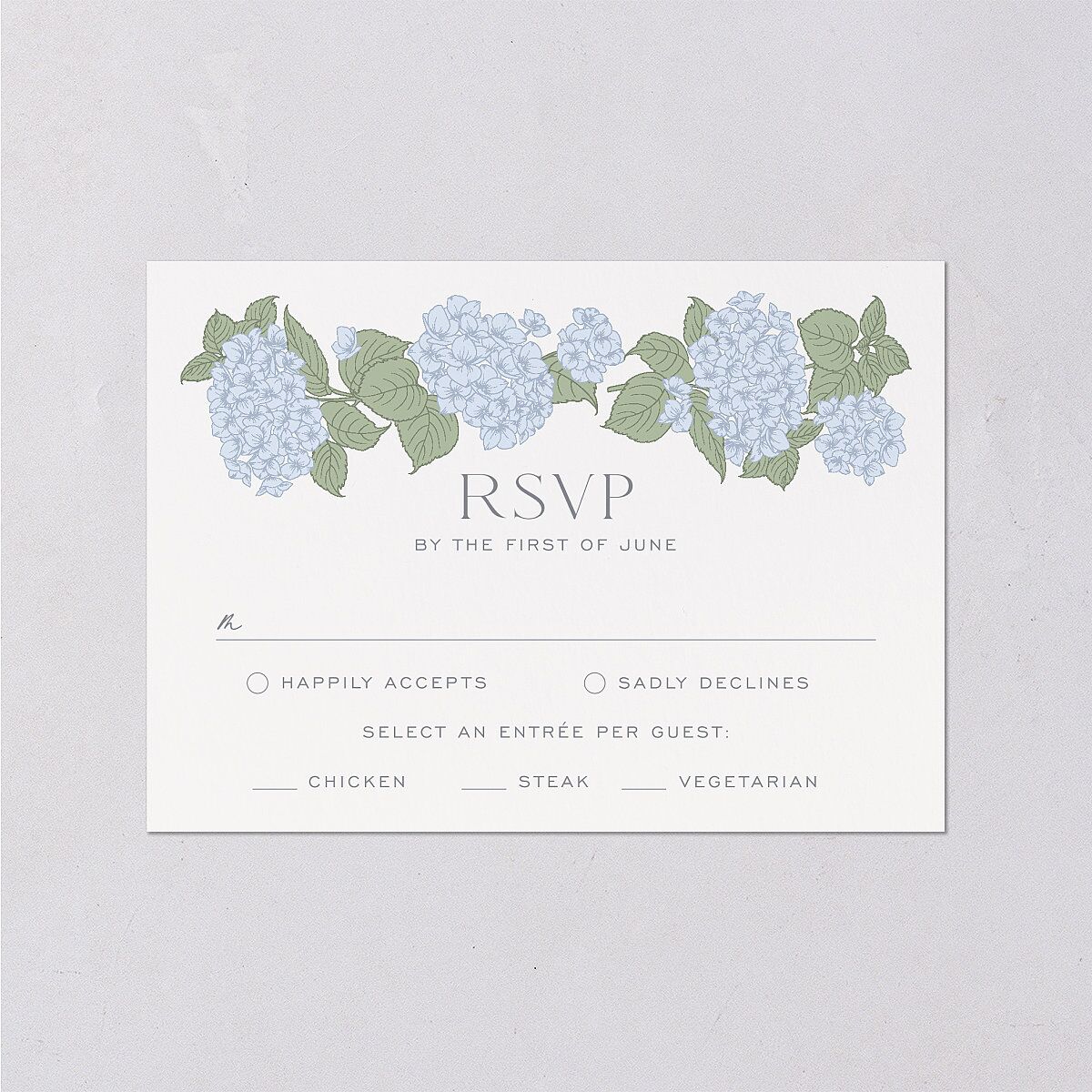 Vintage Hydrangea Frame Wedding Response Cards Dusty Blue Signature Standard