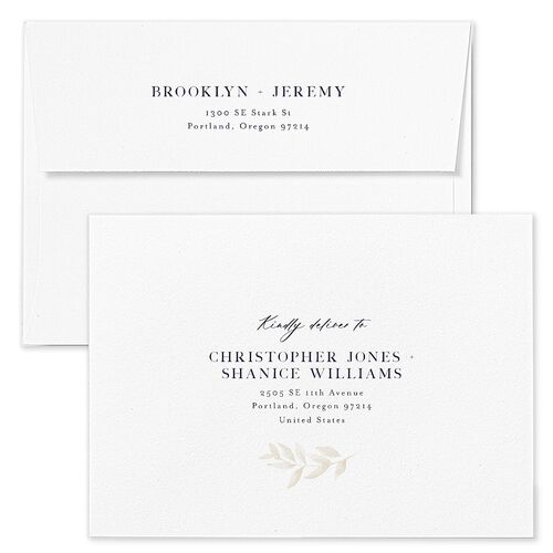 Shining Wreath Wedding Invitation Envelopes Navy Kraft Both Recipient and Return Addresses Standard Signature