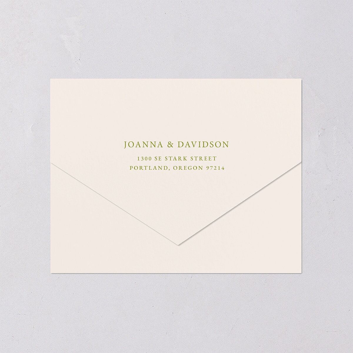 We're Getting Married All-in-One Wedding Invitations Deep Olive Signature Light Both Recipient and Return Addresses