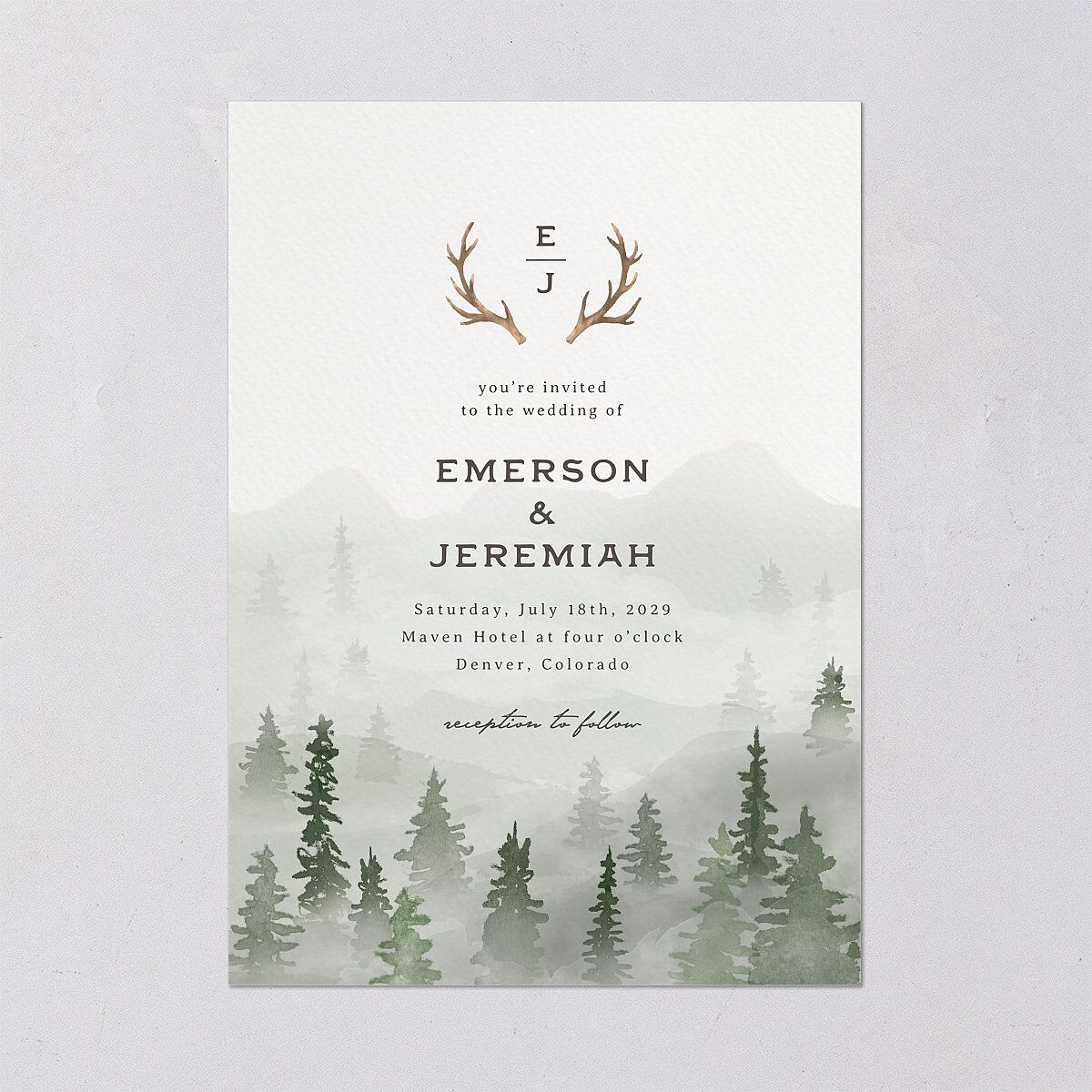 Antler Monogram Mountain Wedding Invitations Forest Signature Blank No Standard