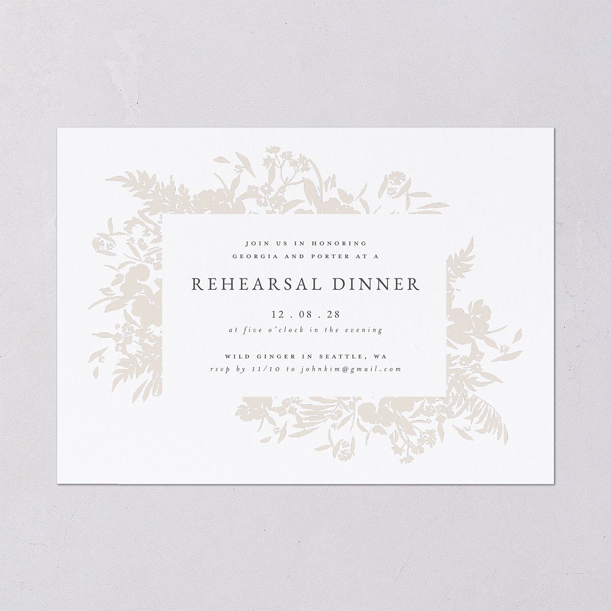 Glistening Garden Rehearsal Dinner Invitations Linen Signature Blank Standard