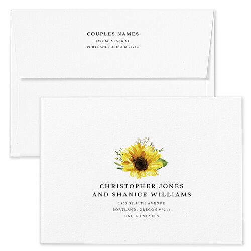 Rustic Sunflower Save The Date Card Envelopes Blue Standard Solar Power Both Recipient and Return Addresses Signature