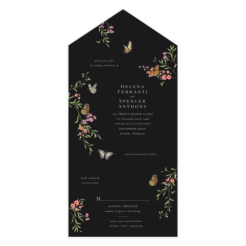 Rustic Butterflies All-in-One Wedding Invitations Charcoal Signature Light Both Recipient and Return Addresses No