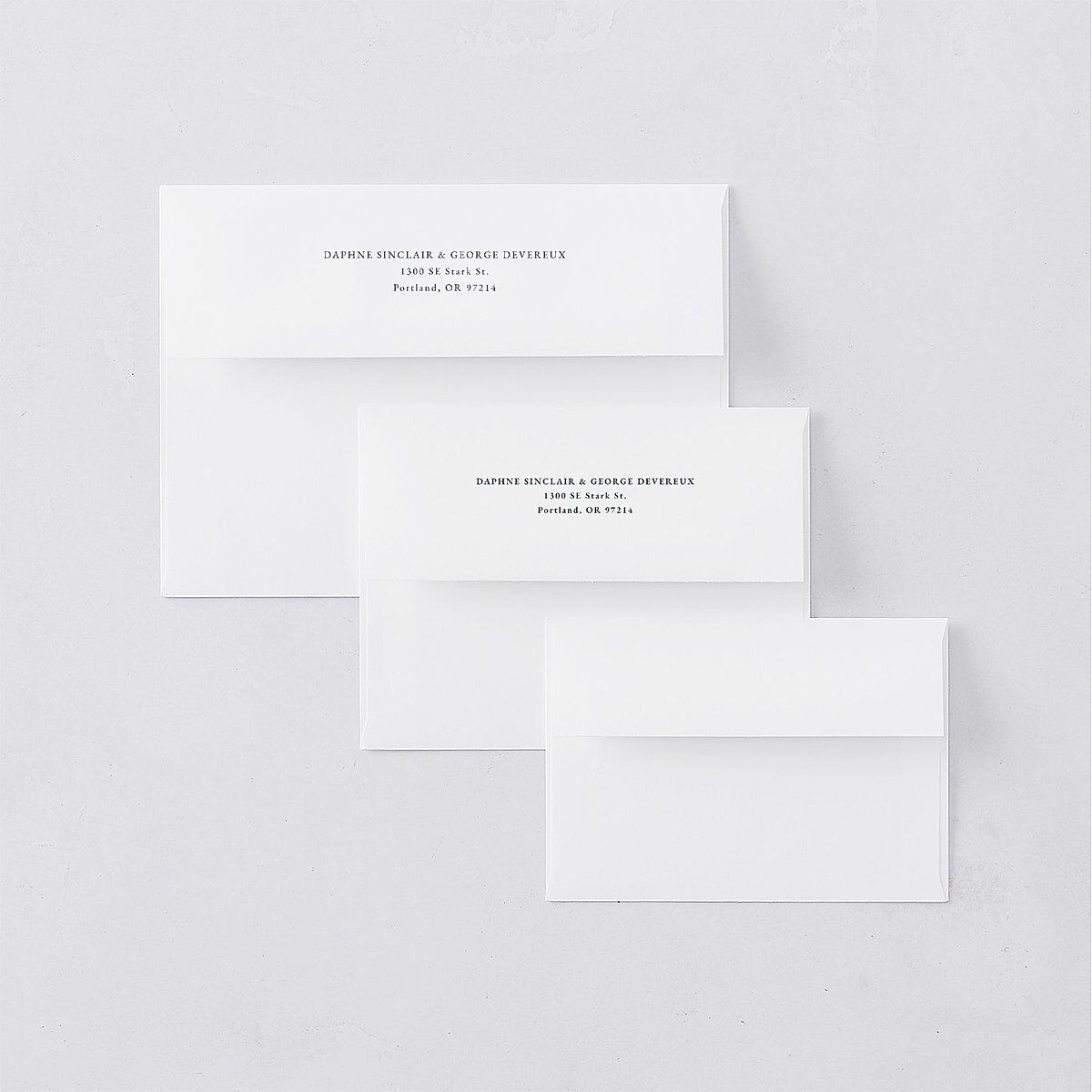 Gatsby Deco Arch Save the Date Petite Card Envelopes White Dark Emerald Both Recipient and Return Addresses Signature Standard