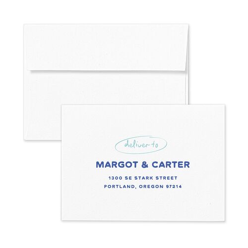 Whimsically Retro Handwritten Note Response Card Envelopes French Blue Blue Return Address Signature Standard