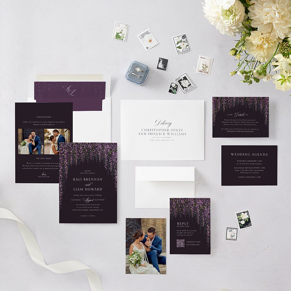 Elegant Fairytale Wisteria Foil Wedding Invitations Gold Regency Signature Blank No Standard
