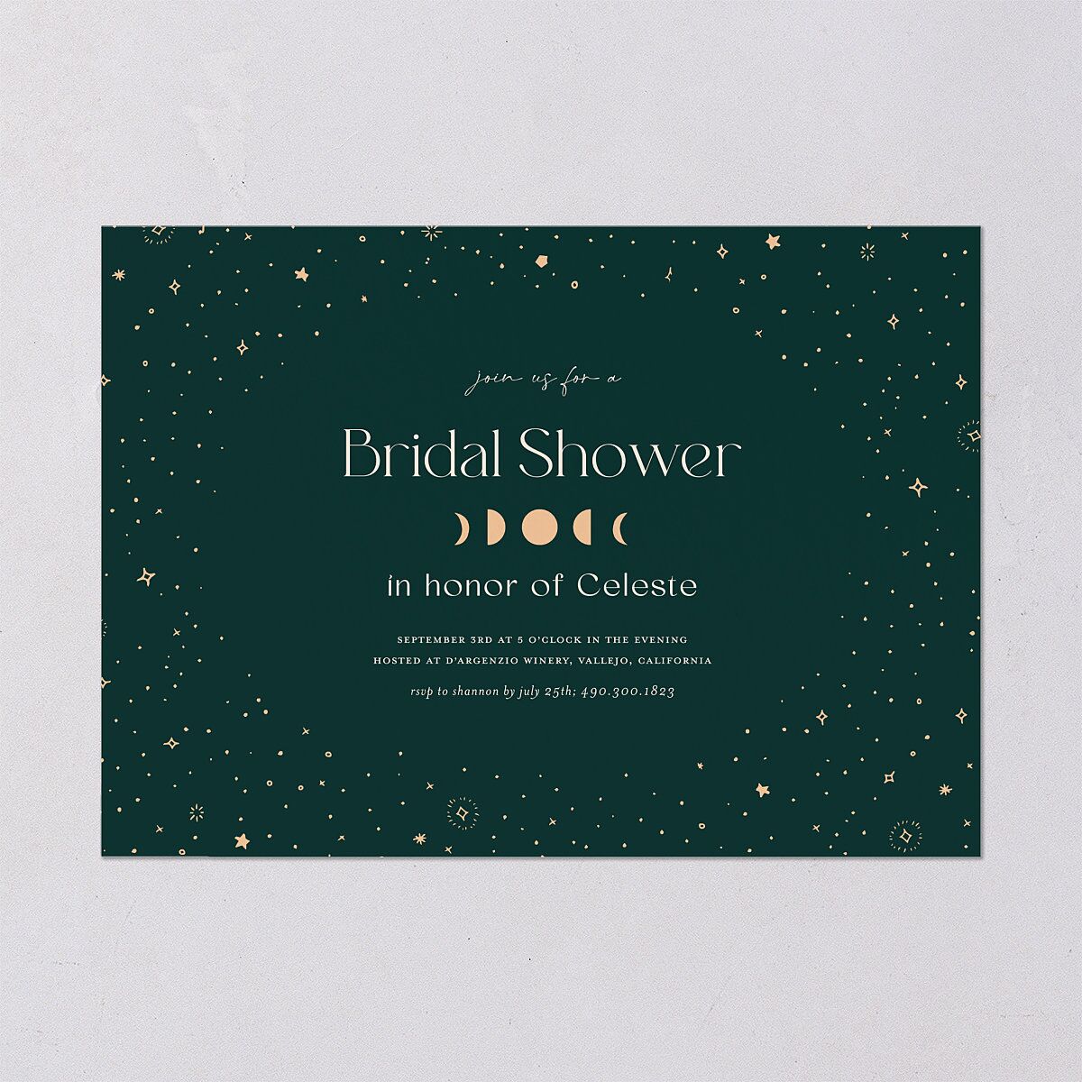 Celestial Galaxy Bridal Shower Invitations Dark Emerald Signature Blank Standard