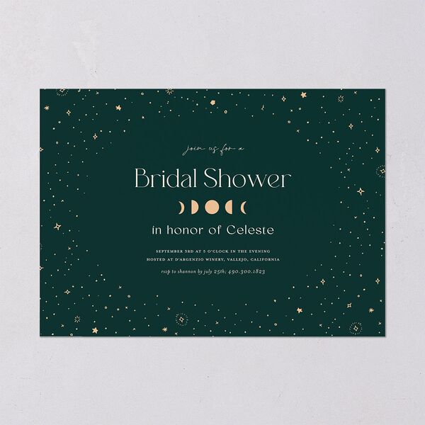 Celestial Galaxy Bridal Shower Invitations Dark Emerald Signature Blank Standard