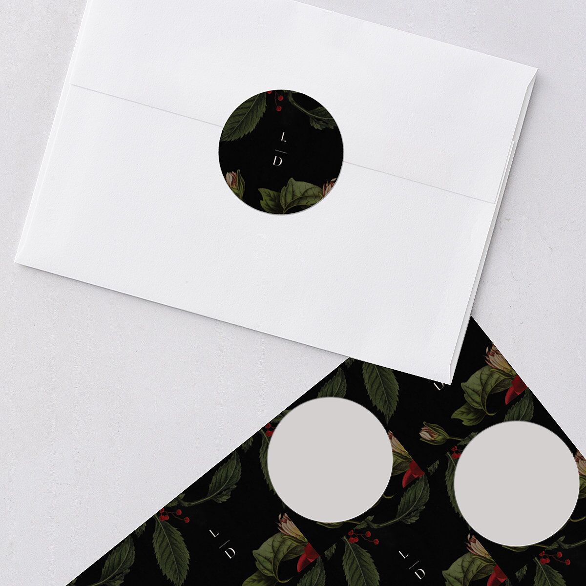Gothic Floral Wedding Stickers Midnight Circle