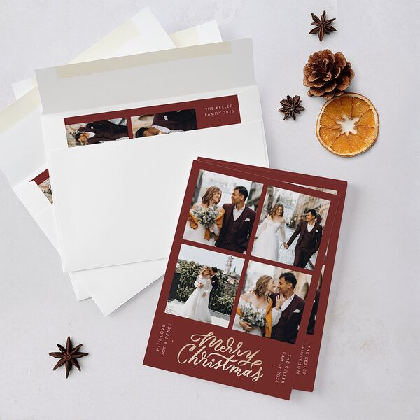 Christmas Grid Holiday Cards Gold Rust Signature Blank Portrait Standard