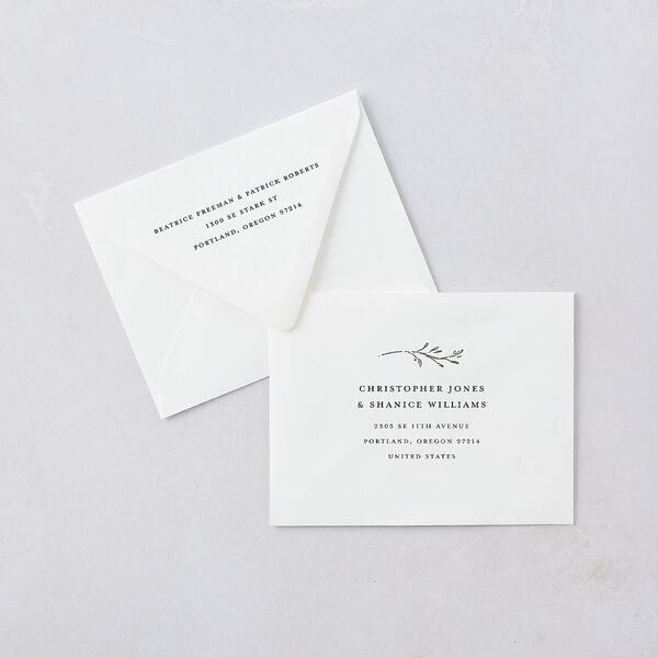 Rustic Setting Save the Date Petite Card Euro Envelopes White Medieval Grey Both Recipient and Return Addresses Luxe Signature