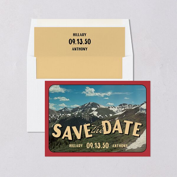 Retro Destination Postcard Inspired Save the Date Cards Red Clay Signature smooth Blank No Standard