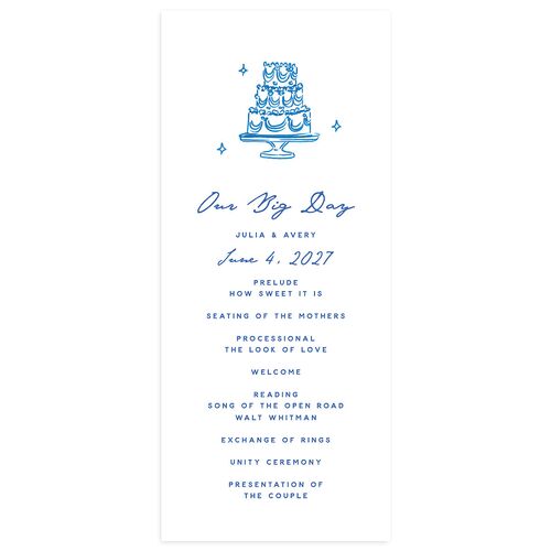 Hand Drawn Cake Wedding Programs French Blue Signature