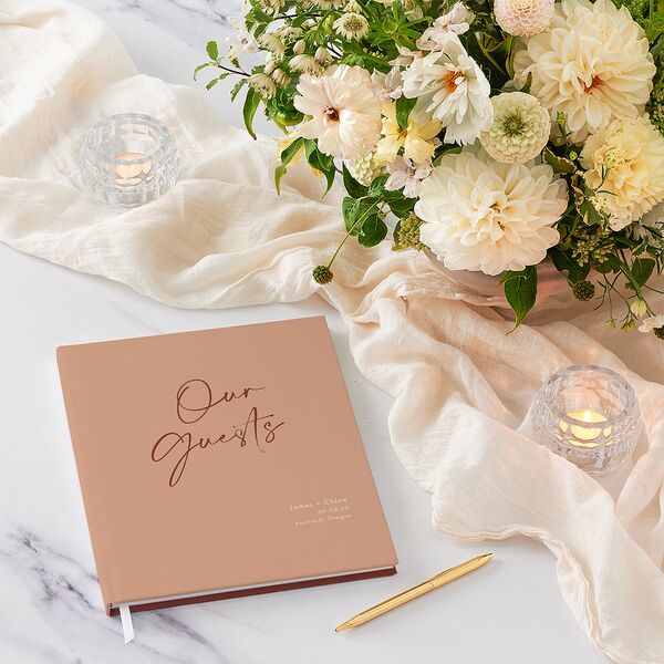 Simple Script Wedding Guest Book Vintage Pink