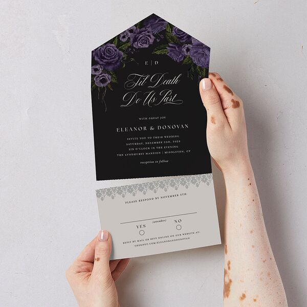 Dark Gothic Roses All-in-One Wedding Invitations Regency Signature Light Both Recipient and Return Addresses No