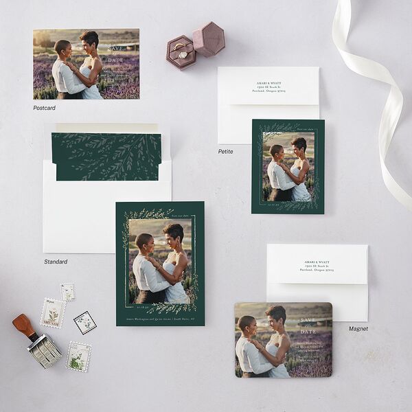 Exquisite Branches Botanical Save The Date Cards Gold Deep Lake Signature smooth Blank No Standard