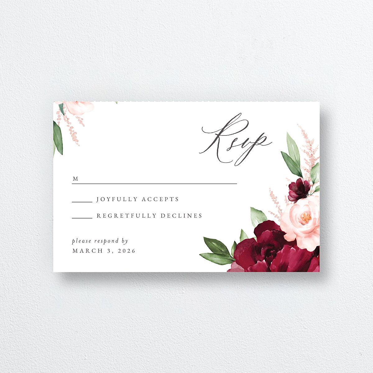 Beloved Floral All-in-One Wedding Invitations Dark Berry Signature Light Both Recipient and Return Addresses No