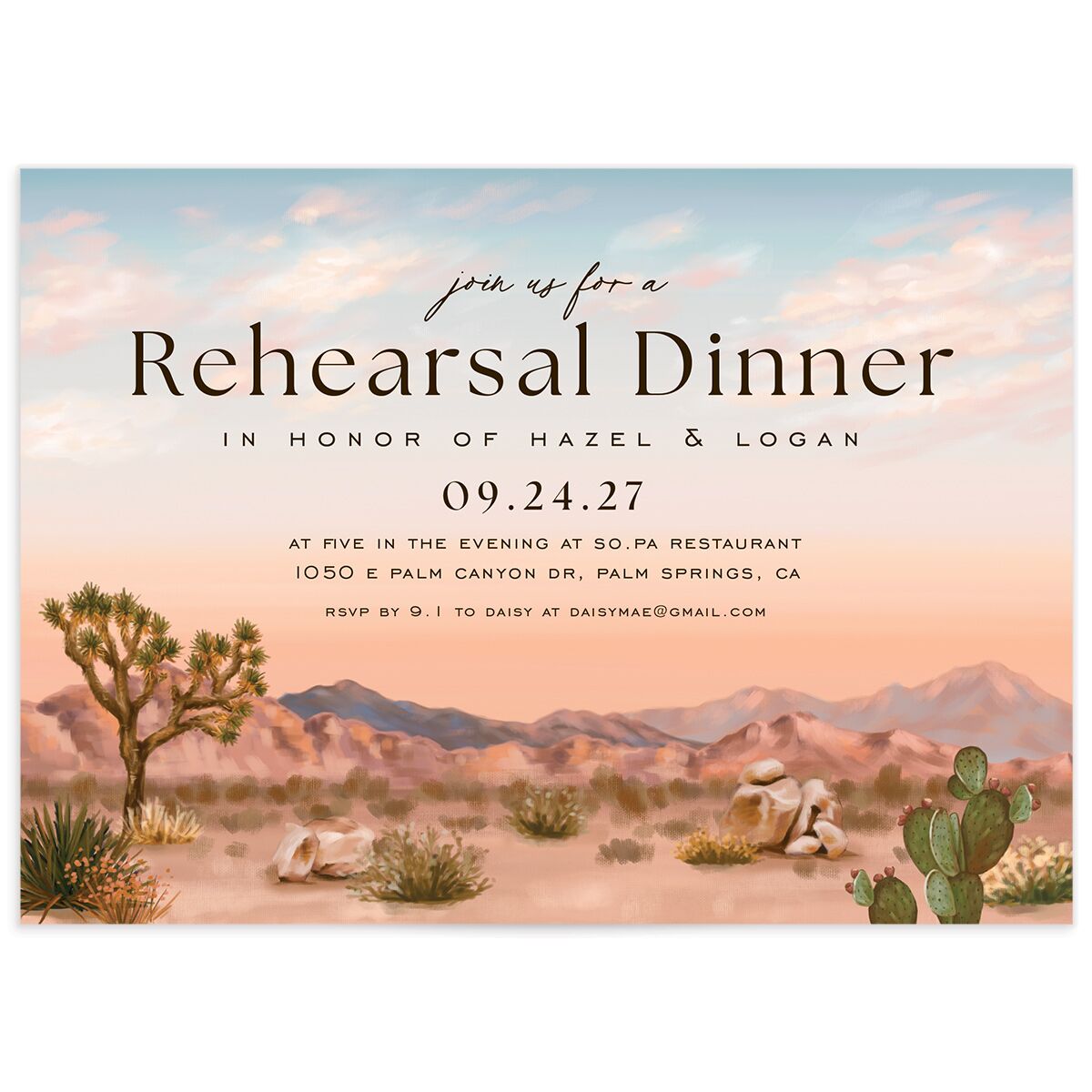 Desert Cactus Rehearsal Dinner Invitations
