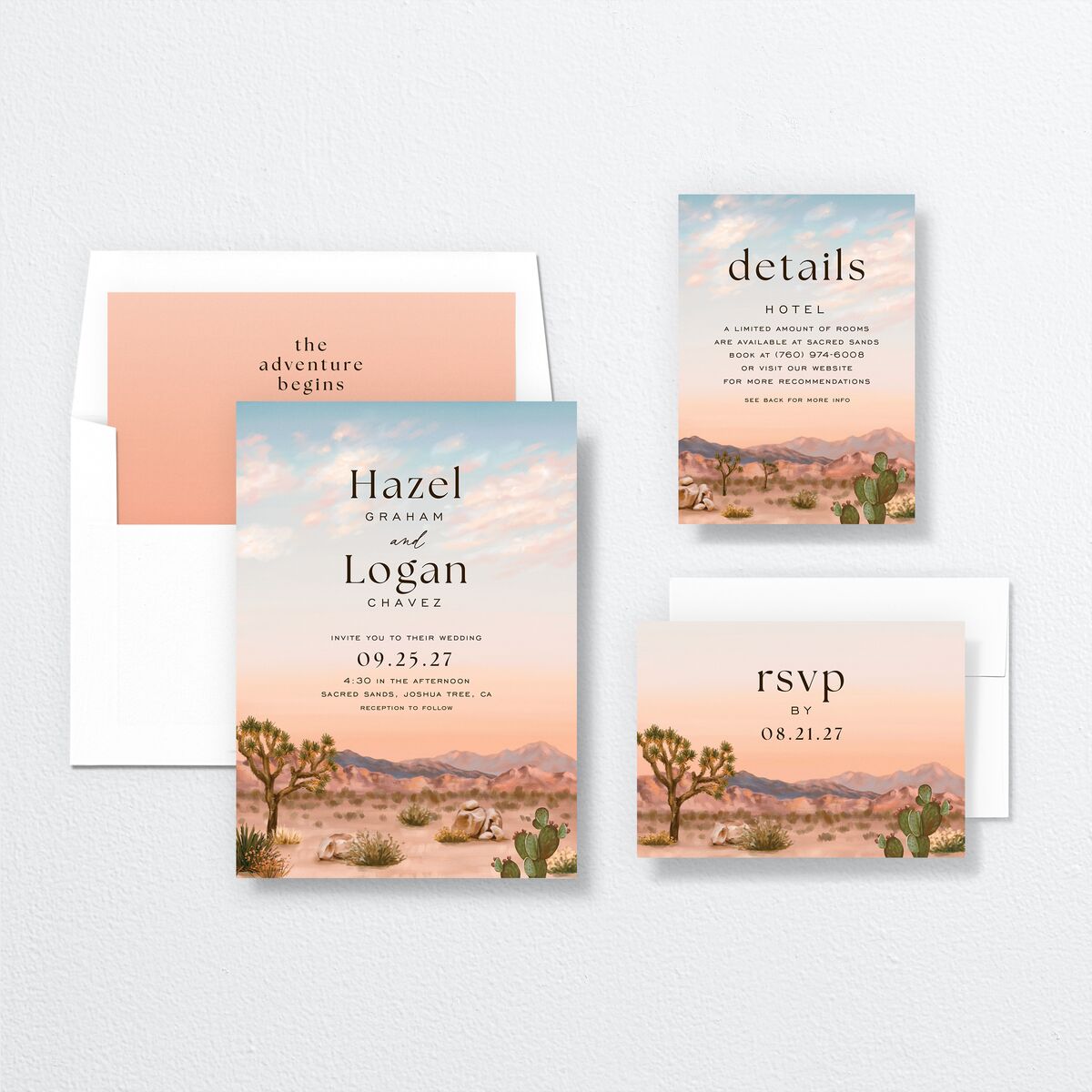 Desert Cactus Wedding Invitations Peach Fuzz Signature No