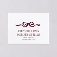 Whimsical Hand Drawn Bow All-in-One Wedding Invitations Burgundy Signature Light Both Recipient and Return Addresses No