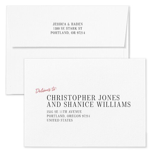 Modern Circled Calendar Date Save The Date Card Envelopes White Jewel Red Both Recipient and Return Addresses Signature Standard