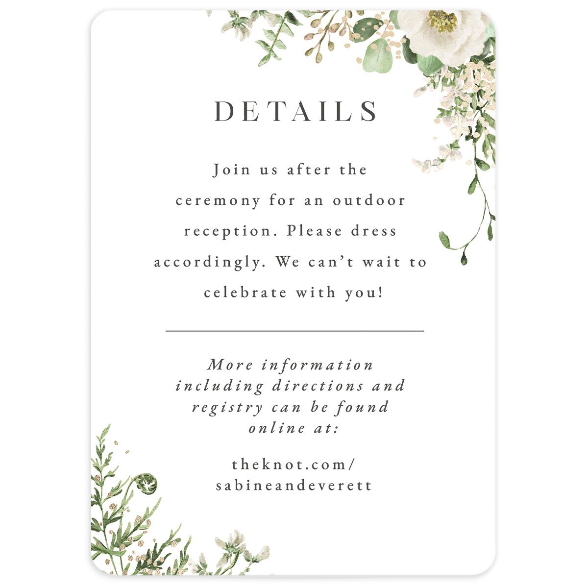 Gilded Fern Frame Wedding Enclosure Cards